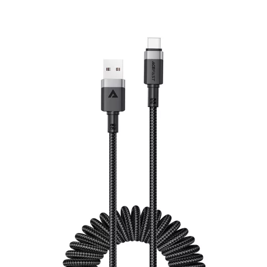 Acefast USB-A - USB-C Spirál Kábel - 1.2m 3A - Fekete