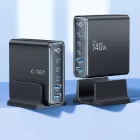 Tech-protect DC140W-GAN Hálózati Töltőállomás 140W - 3x USB-C + 2x USB-A - Fekete