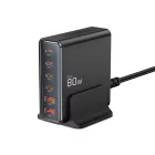 Tech-protect DC80W-GAN Hálózati Töltőállomás 80W - 4x USB-C + 2x USB-A - Fekete