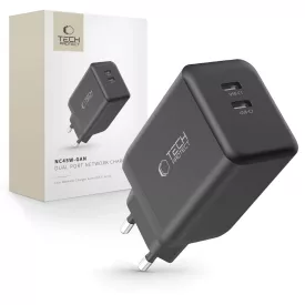   Tech-Protect NC45W-GAN Hálózati Töltő 45W - 2x USB-C - Fekete