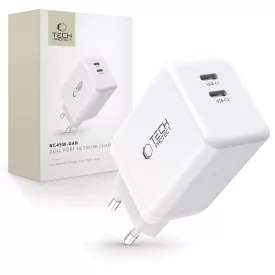   Tech-Protect NC45W-GAN Hálózati Töltő 45W - 2x USB-C - Fehér