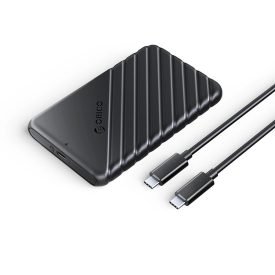 Orico 2,5" HDD/SSD Ház USB-C 3.1 Gen1 SATA 3.0 + Kábel - UASP+TRIM - Fekete   Orico 2,5" HDD/SSD Ház USB-C 3.1 Gen1 SATA 3.0 + Kábel - UASP+TRIM - Fekete