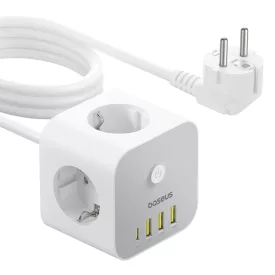   Baseus PowerCombo Hosszabbító Elosztó 7in1 Cube -  3x AC + 3x USB-A + 1x USB-C 1.5m - Fehér