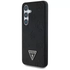 Samsung Galaxy S25 Tok - Guess Grained Hot Stamp Peony Pattern Triangle Logo MagSafe - Fekete