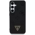 Samsung Galaxy S25 Tok - Guess Grained Hot Stamp Peony Pattern Triangle Logo MagSafe - Fekete