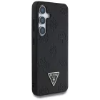 Samsung Galaxy S25 Tok - Guess Grained Hot Stamp Peony Pattern Triangle Logo MagSafe - Fekete