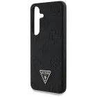 Samsung Galaxy S25 Tok - Guess Grained Hot Stamp Peony Pattern Triangle Logo MagSafe - Fekete