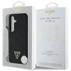 Samsung Galaxy S25 Tok - Guess Grained Hot Stamp Peony Pattern Triangle Logo MagSafe - Fekete