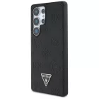 Samsung Galaxy S25 Ultra Tok - Guess Grained Hot Stamp Peony Pattern Triangle Logo MagSafe - Fekete