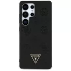 Samsung Galaxy S25 Ultra Tok - Guess Grained Hot Stamp Peony Pattern Triangle Logo MagSafe - Fekete