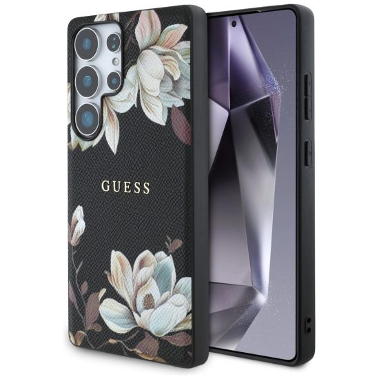 Samsung Galaxy S25 Ultra Tok - Guess Grained Printed Flower Pattern MagSafe - Fekete