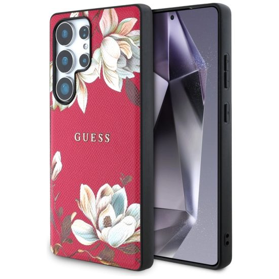 Samsung Galaxy S25 Ultra Tok - Guess Grained Printed Flower Pattern MagSafe - Fukszia