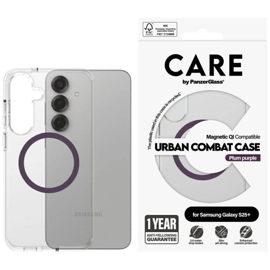 Samsung Galaxy S25+ Plus Tok - CARE by PanzerGlass Flagship Urban Combat Purple QI - Átlátszó
