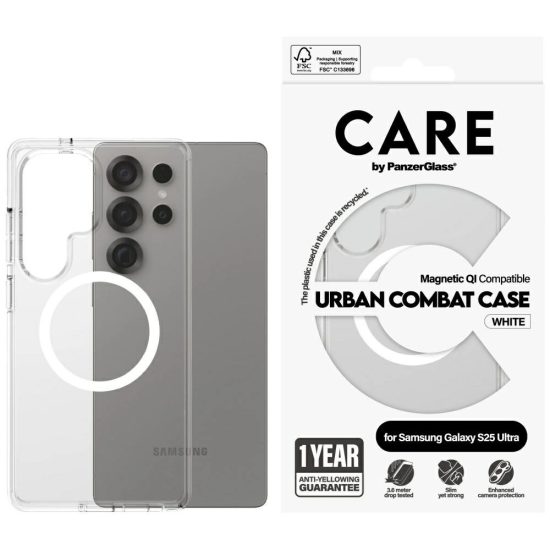 Samsung Galaxy S25 Utra Tok - CARE by PanzerGlass Flagship Urban Combat White Qi - Átlátszó