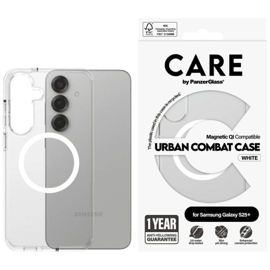 Samsung Galaxy S25+ Plus Tok - CARE by PanzerGlass Flagship Urban Combat White Qi - Átlátszó