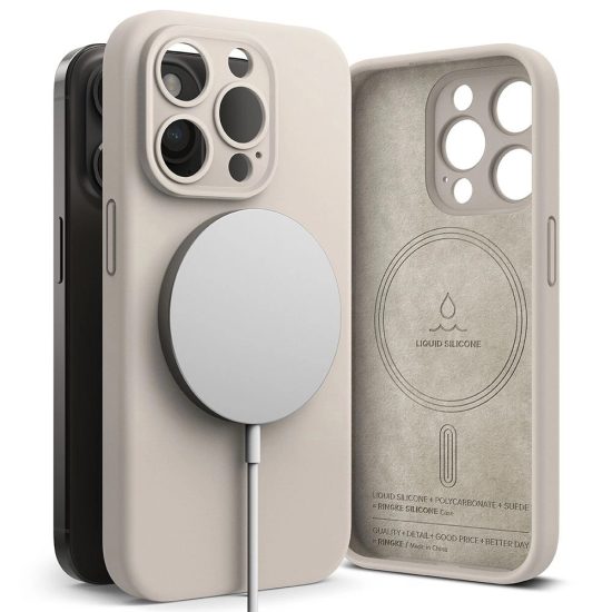 iPhone 15 Pro Tok - Ringke Silicone Magnetic - Bézs