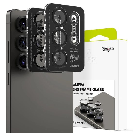 Samsung Galaxy S25 Ultra Kameravédő Készlet - Ringke Camera Lens Frame Glass x 2 db - Fekete