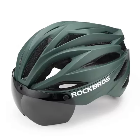 Rockbros Kerékpáros Sisak Levehető UV Szemüveggel, Unisex - Zöld