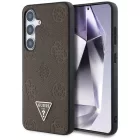 Samsung Galaxy S25 Tok - Guess Grained Hot Stamp Peony Pattern Triangle Logo MagSafe - Barna