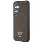 Samsung Galaxy S25 Tok - Guess Grained Hot Stamp Peony Pattern Triangle Logo MagSafe - Barna
