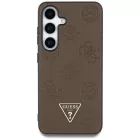 Samsung Galaxy S25 Tok - Guess Grained Hot Stamp Peony Pattern Triangle Logo MagSafe - Barna
