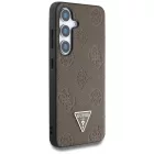 Samsung Galaxy S25 Tok - Guess Grained Hot Stamp Peony Pattern Triangle Logo MagSafe - Barna