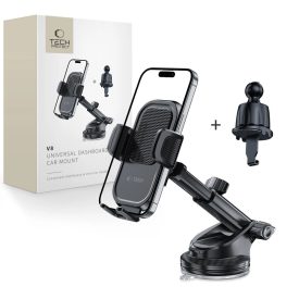 Tech-Protect V8 Teleszkópos Autós Tartó - Tapadókorong + Szellőzőrács - Fekete   Tech-Protect V8 Teleszkópos Autós Tartó - Tapadókorong + Szellőzőrács - Fekete