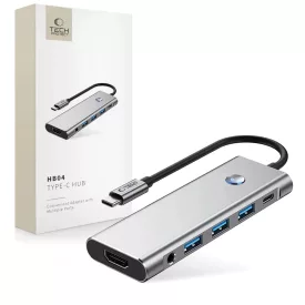   Tech-Protect HB04 9in1 USB-C HUB Adapter - USB2.0 + USB3.0 + HDMI 4K 60Hz + SD / TF + PD100W + AV3.5