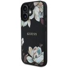 iPhone 16 Tok - Guess Grained Printed Flower Pattern MagSafe - Fekete