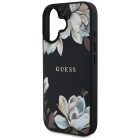iPhone 16 Tok - Guess Grained Printed Flower Pattern MagSafe - Fekete