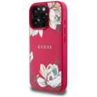 iPhone 16 Pro Tok - Guess Grained Printed Flower Pattern MagSafe - Fukszia