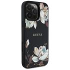 iPhone 16 Pro Max Tok - Guess Grained Printed Flower Pattern MagSafe - Fekete