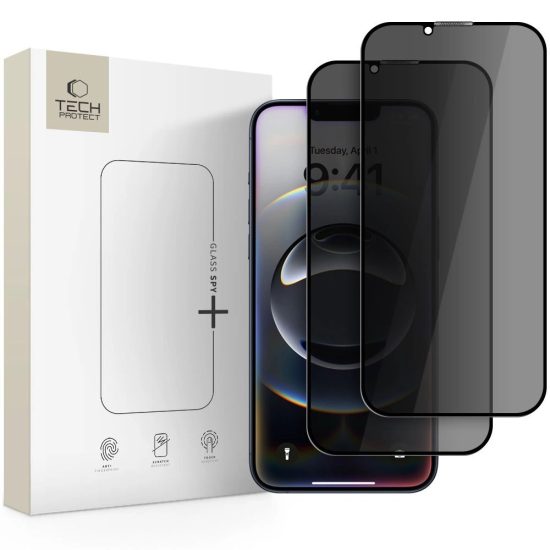 iPhone 16e / 14 / 13 Pro / 13 Kijelzővédő Üvegfólia - Tech-Protect Anti Spy Glass Pro+ x 2 db