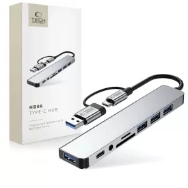   Tech-Protect HB06 8in1 USB-C HUB Adapter - 2xUSB2.0 + 2xUSB3.0 + USB-C + SD/TF + AV3.5