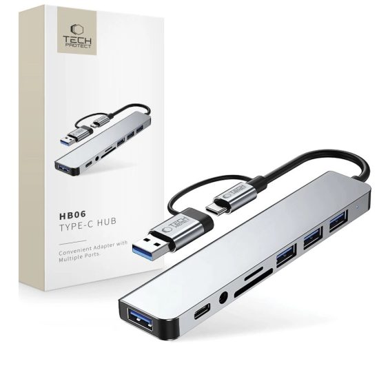 Tech-Protect HB06 8in1 USB-C HUB Adapter - 2xUSB2.0 + 2xUSB3.0 + USB-C + SD/TF + AV3.5