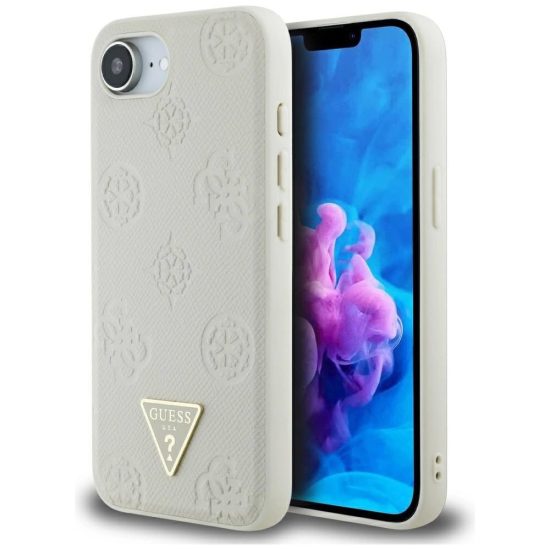 iPhone 16e Tok - Guess Grained Hot Stamp Peony Triangle Logo MagSafe - Bézs