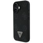 iPhone 16 Tok - Guess Grained Hot Stamp Peony Triangle Logo MagSafe - Fekete
