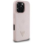 iPhone 16 Pro Max Tok - Guess Grained Hot Stamp Peony Triangle Logo MagSafe - Pink