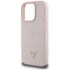 iPhone 16 Pro Max Tok - Guess Grained Hot Stamp Peony Triangle Logo MagSafe - Pink