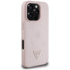 iPhone 16 Pro Tok - Guess Grained Hot Stamp Peony Triangle Logo MagSafe - Pink