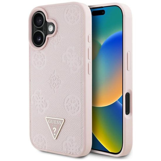 iPhone 16 Tok - Guess Grained Hot Stamp Peony Triangle Logo MagSafe - Pink