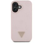 iPhone 16 Tok - Guess Grained Hot Stamp Peony Triangle Logo MagSafe - Pink