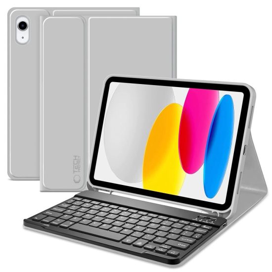 iPad 10.9" (2022) / 11" (2025) Tok - Tech-Protect SC Ceruzatartóval és Angol Billentyűzettel - Szürke