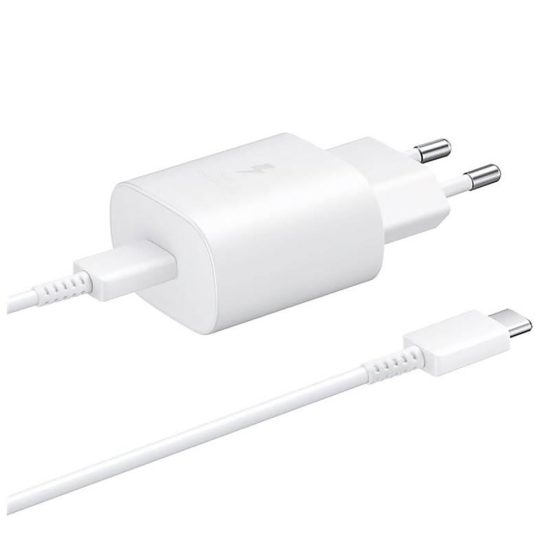 Samsung Hálózati Töltő 25W - USB-C + C-C Kábel - Fóliatasakban - Fehér