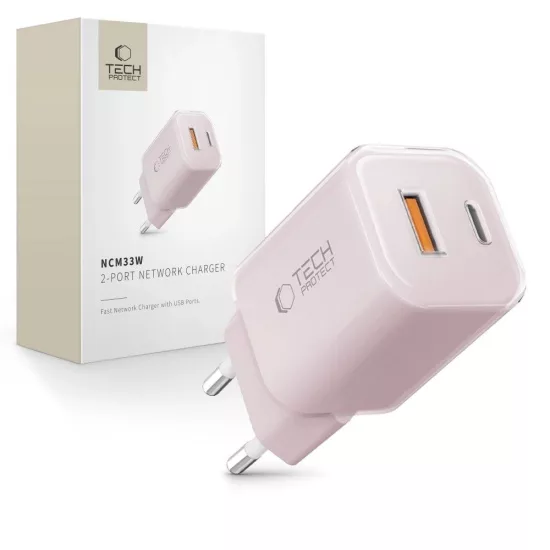 Tech-Protect NCM33 Hálózati Töltő 33W - A + C - Pink