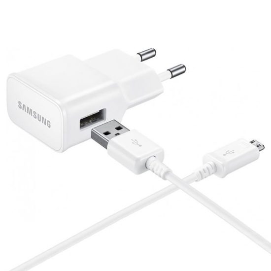 Samsung Hálózati Töltő 8W - USB-A + Micro Kábel - Fóliatasakban - Fehér