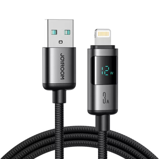Joyroom S-A16 Pro Prism USB-A - Lightning Kábel Kijelzővel - 1.2m 3A - Fekete