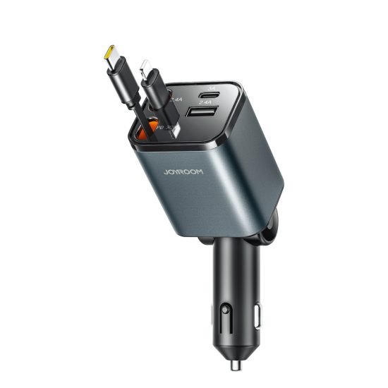 Joyroom JR-CCL05 4in1 Autós Töltő 30W - A + C + 2x Visszahúzható Kábel