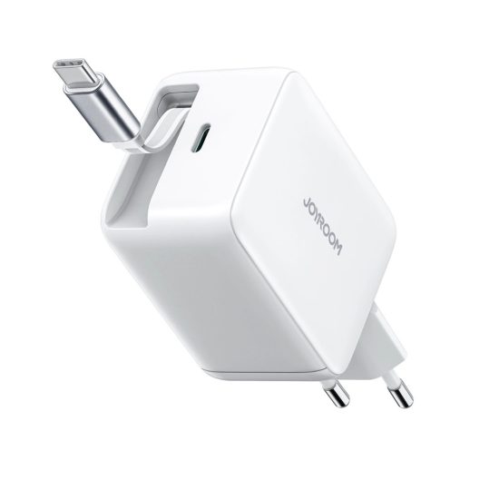 Joyroom JR-TCL06 GaN Hálózati Töltő 67W - USB-C + Visszahúzható USB-C Kábel - Fehér