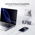 Joyroom JR-TCL06 GaN Hálózati Töltő 67W - USB-C + Visszahúzható USB-C Kábel - Fehér